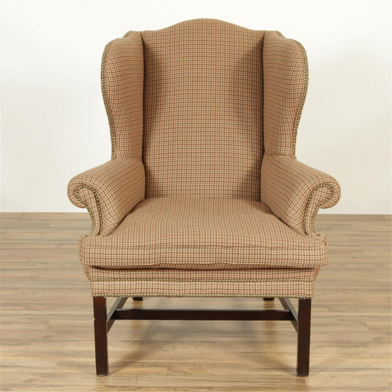 Ralph Lauren Brown Tweed Upholstered Wing Chair