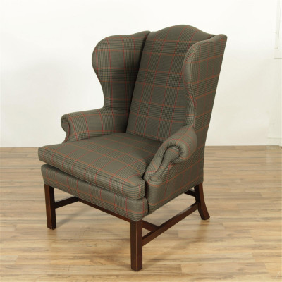 Image for Lot Ralph Lauren Plaid Tweed Upholstered Wing Chair