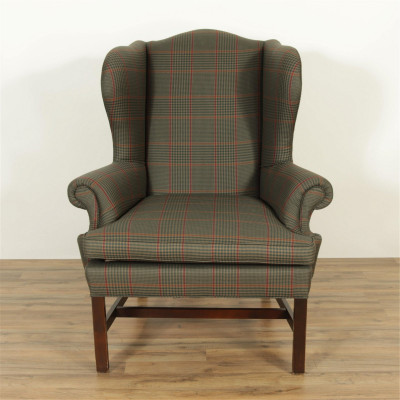 Ralph Lauren Plaid Tweed Upholstered Wing Chair