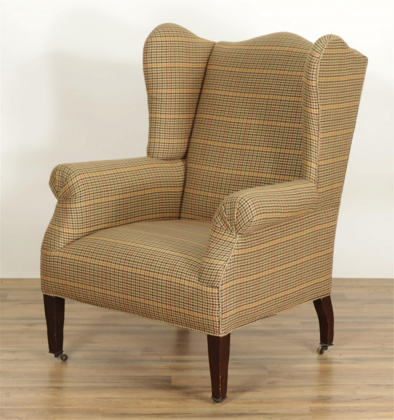 Pair of Ralph Lauren Style Upholstered Wing Chairs