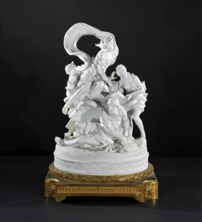 Image for Lot Sevres Style Urn Mounted Bisque Figural Group