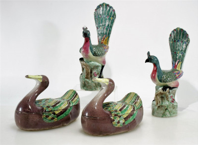 Image for Lot 2 Pairs Chinese Style Porcelain Birds