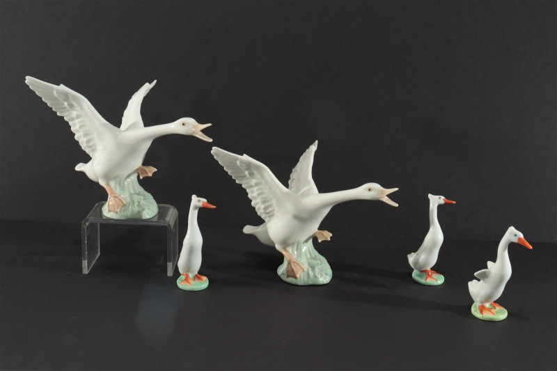 Group of Herend & Lladro Porcelain Geese