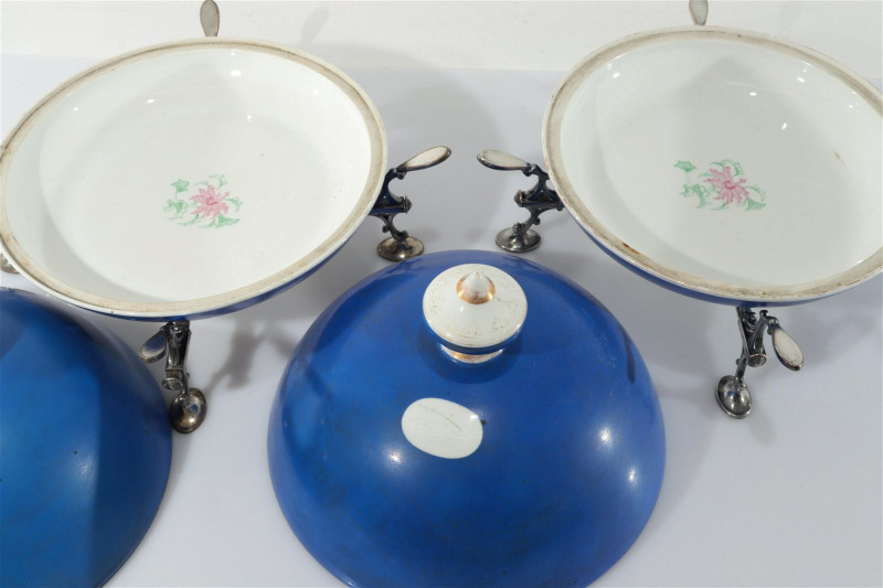 Pair Continental Porcelain Serving Bowls on Stands