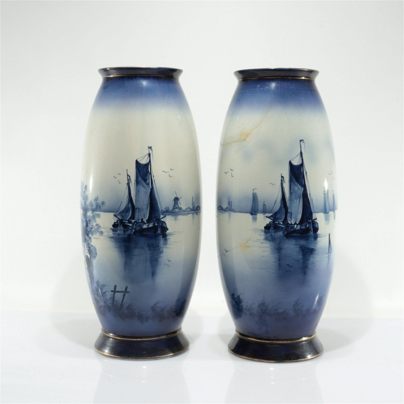 Pair of Large Royal Bonn Delft Blue & White Vases