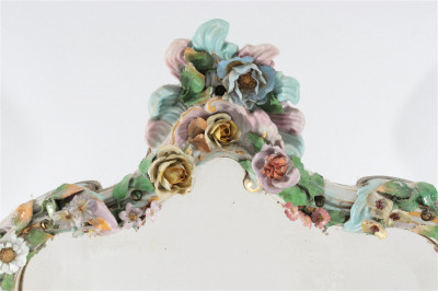 Porcelain Floral Beveled Mirror, likely Dresden