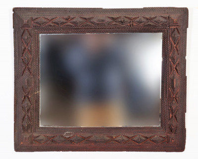 Image for Lot Tramp Art Carved Wooden Mirror