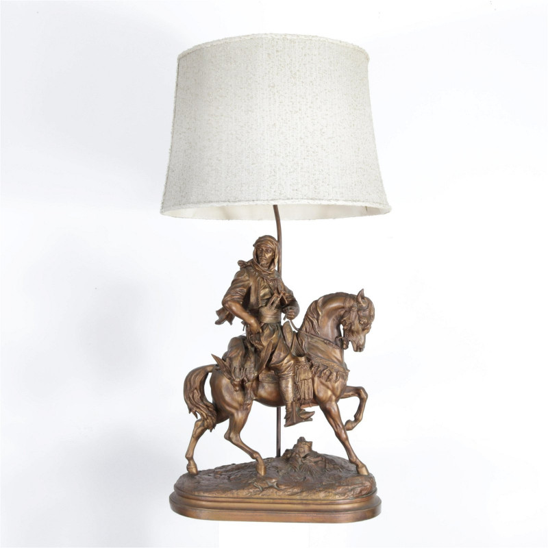 Arab Horseman White Metal Lamp, after Barye