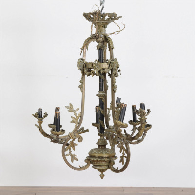 Image for Lot Louis XVI Style Brass 9-Light Chandelier