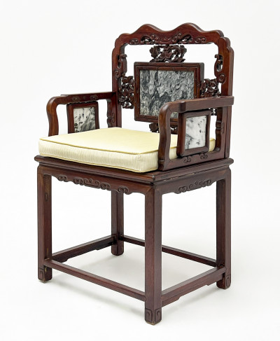 Image for Lot Chinese Marble Inset Carved Wood Chair