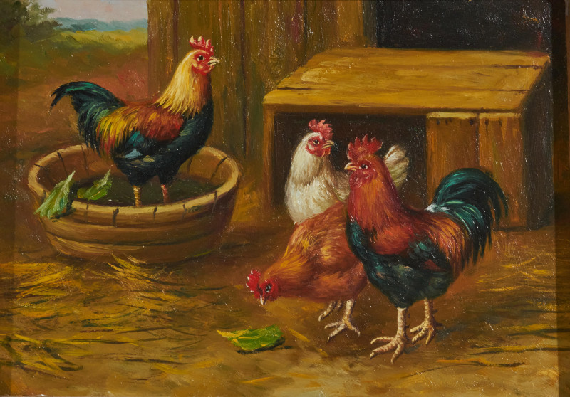 Artist Unknown - Two Genre Works (Chickens and Hens)