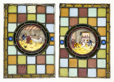 Pair of Victorian Stained Glass Panels