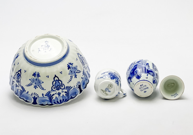 Assorted Dutch and Danish Blue and White Pottery, mostly Delft