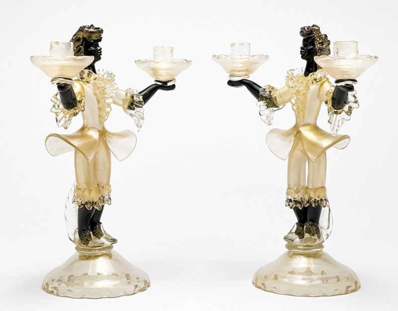Pair of Venetian Glass Figural Candelabra