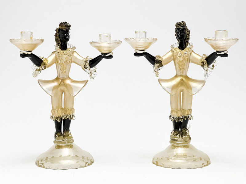 Pair of Venetian Glass Figural Candelabra