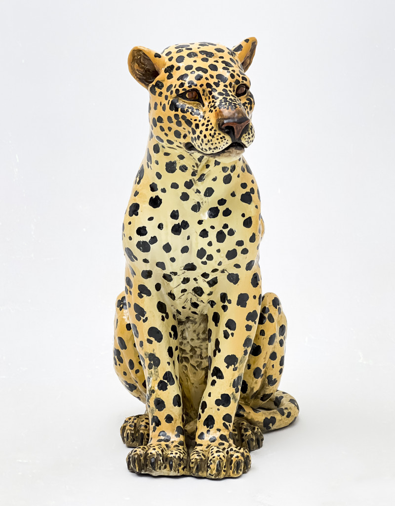 Large Italian Ceramic Model of a Seated Leopard