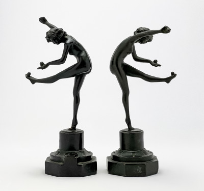 Art Deco Patinated Metal Figural Sculptures