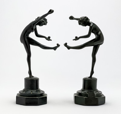 Art Deco Patinated Metal Figural Sculptures