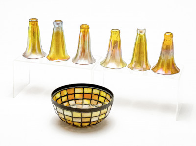 Assortment of 6 Favrile Glass Lily Shades, incl. Louis Comfort Tiffany