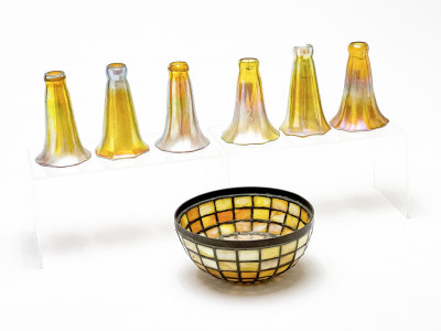 Assortment of 6 Favrile Glass Lily Shades, incl. Louis Comfort Tiffany