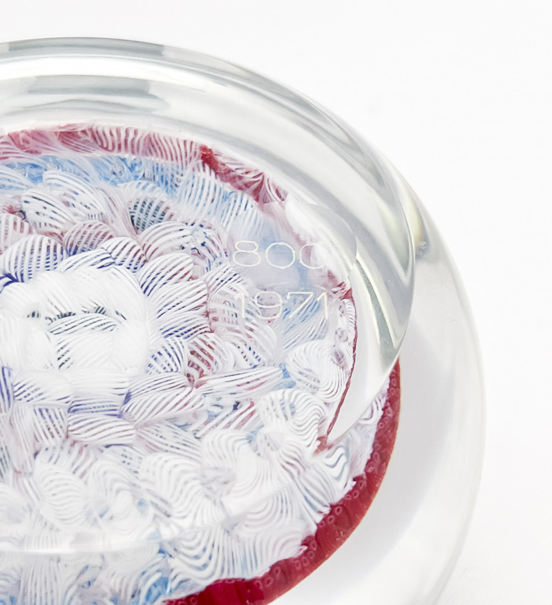 Baccarat (Co.) - Gridel Rooster and Concentric Millefiori Paperweight