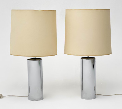 Pair of Chrome Cylinder Table Lamps
