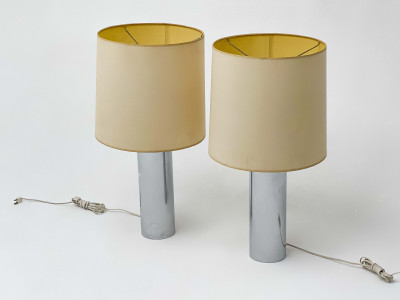 Pair of Chrome Cylinder Table Lamps