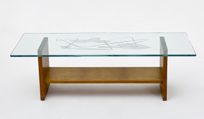 David Harriton - Etched Glass Coffee Table with Abstract Motif