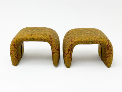 Karl Springer (Attributed) Pair of Waterfall Ottomans