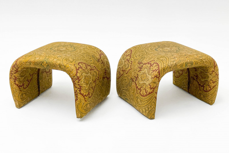 Karl Springer (Attributed) Pair of Waterfall Ottomans