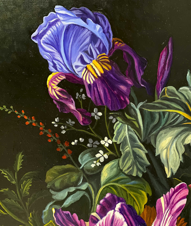 Ian Hornak - Square Baroque Flowerpiece with Purple and White Striped Tulip
