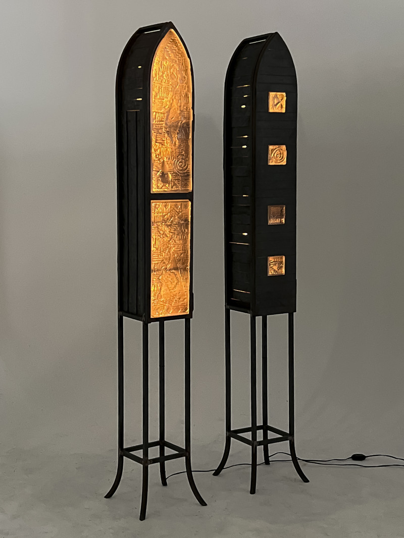 Jeff Goodman - 2 Illuminated Metal Cabinets with Glass Inserts