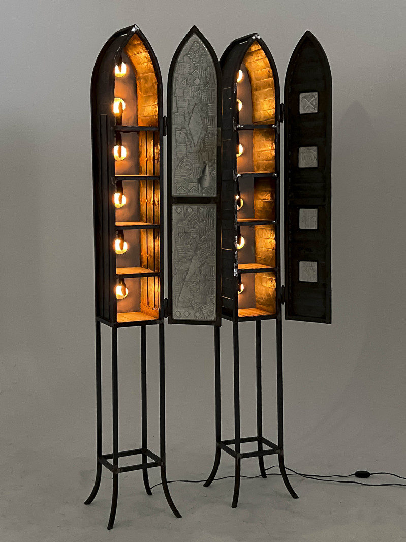 Jeff Goodman - 2 Illuminated Metal Cabinets with Glass Inserts
