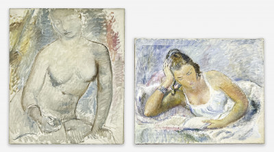 Image for Lot Clara Klinghoffer - Young Woman Reading in Bed / Nude of Young Woman, Unfinished (2 Works)