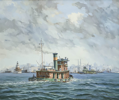 Image for Lot William Goadby Lawrence - Untitled (Urban Coastline with Ship)
