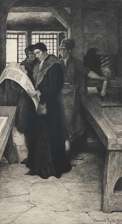 W.H.W Bicknell After Howard Pyle - Caxton at His Press