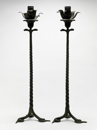 Bronze Snake Lamps, Pair