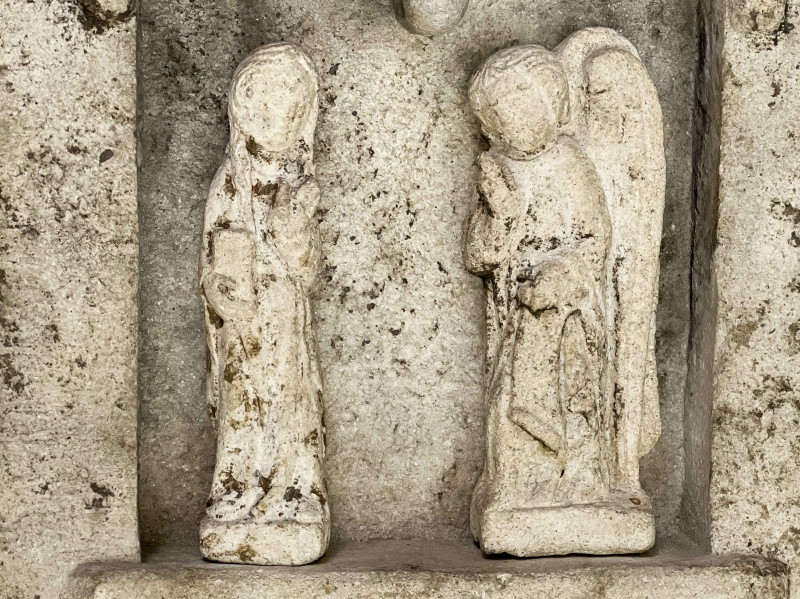 French Stone Alter with Annunciation Figurines