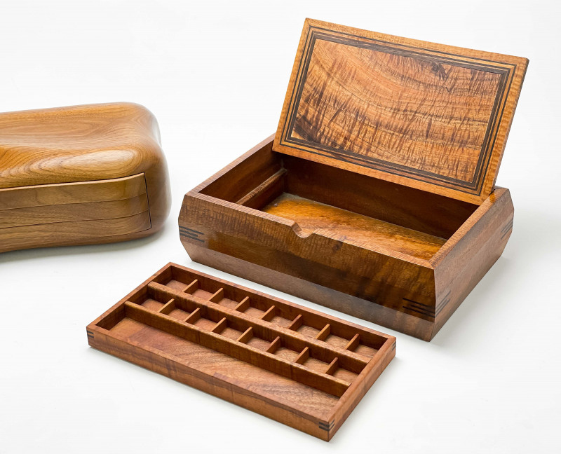 Artisanal Wood Jewelry Boxes, Group of 2