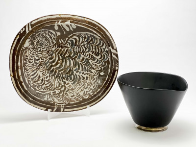 Jean-Claude Arpot Platter and Salad Bowl with Sterling Foot