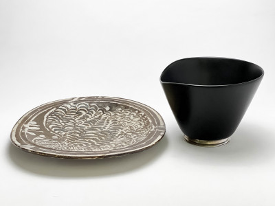 Jean-Claude Arpot Platter and Salad Bowl with Sterling Foot