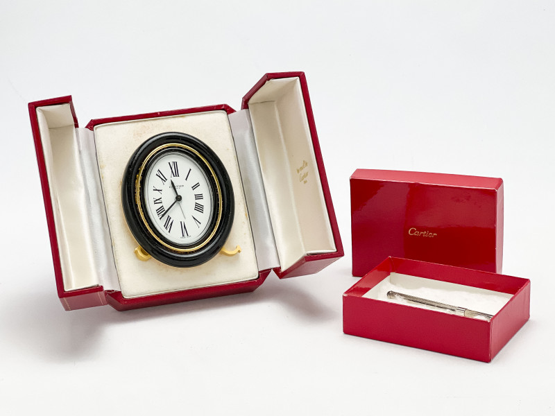 Cartier Table Clock and Sterling Swizzle Stick