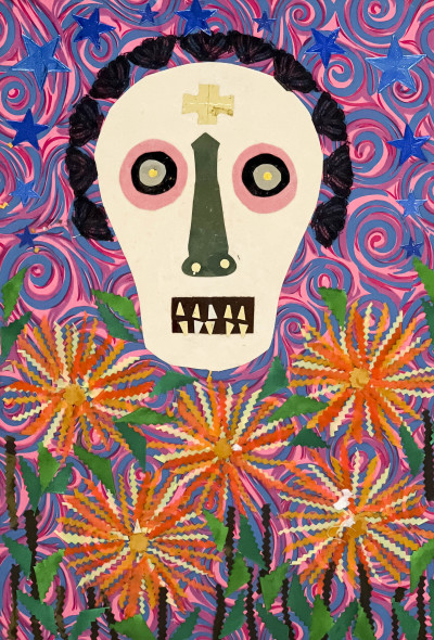 Rodolfo Morales - Untitled (Skull with Flowers)