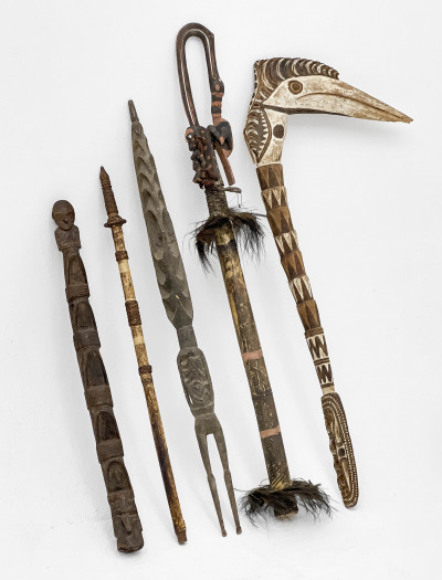 Aboriginal and African Staffs and Statue, Group of 6