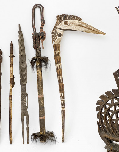 Aboriginal and African Staffs and Statue, Group of 6