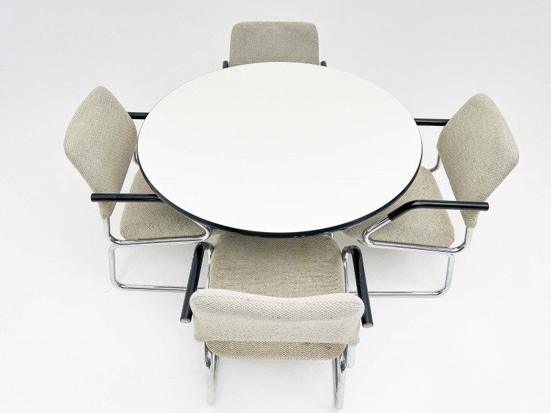 Mid Century Round Table and Reverse Cantilevered Chairs