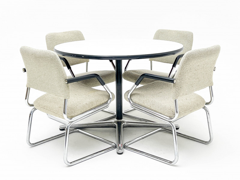 Mid Century Round Table and Reverse Cantilevered Chairs