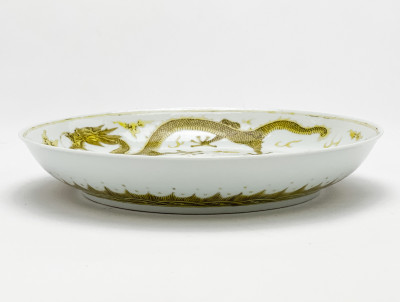 Chinese Porcelain Yellow Dragon Dish