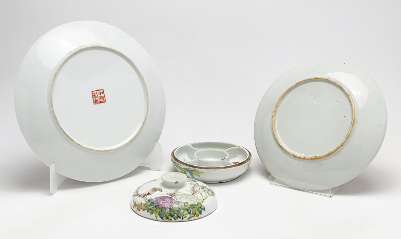 1 Chinese Covered Sweetmeat Dish and 2 Chinese Porcelain Plates