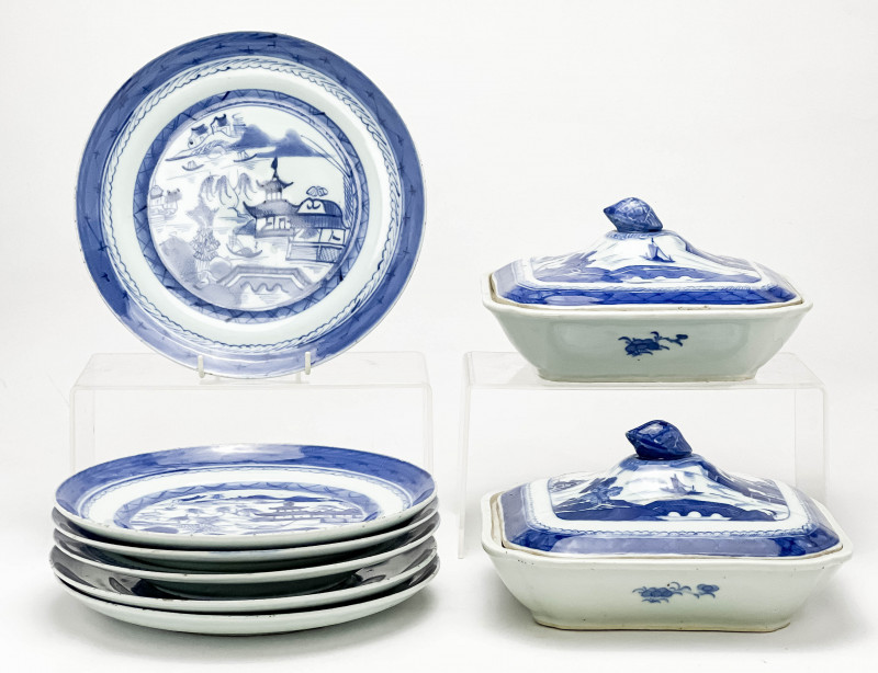 Chinese Export Porcelain Canton ware Dishes and Tureens, set of 8